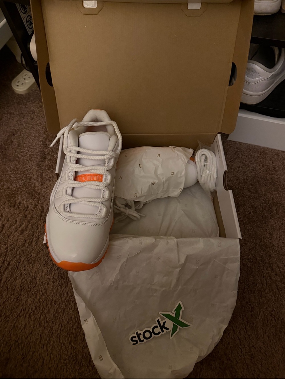 Jordan Kids White and Orange Low-Top Sneakers